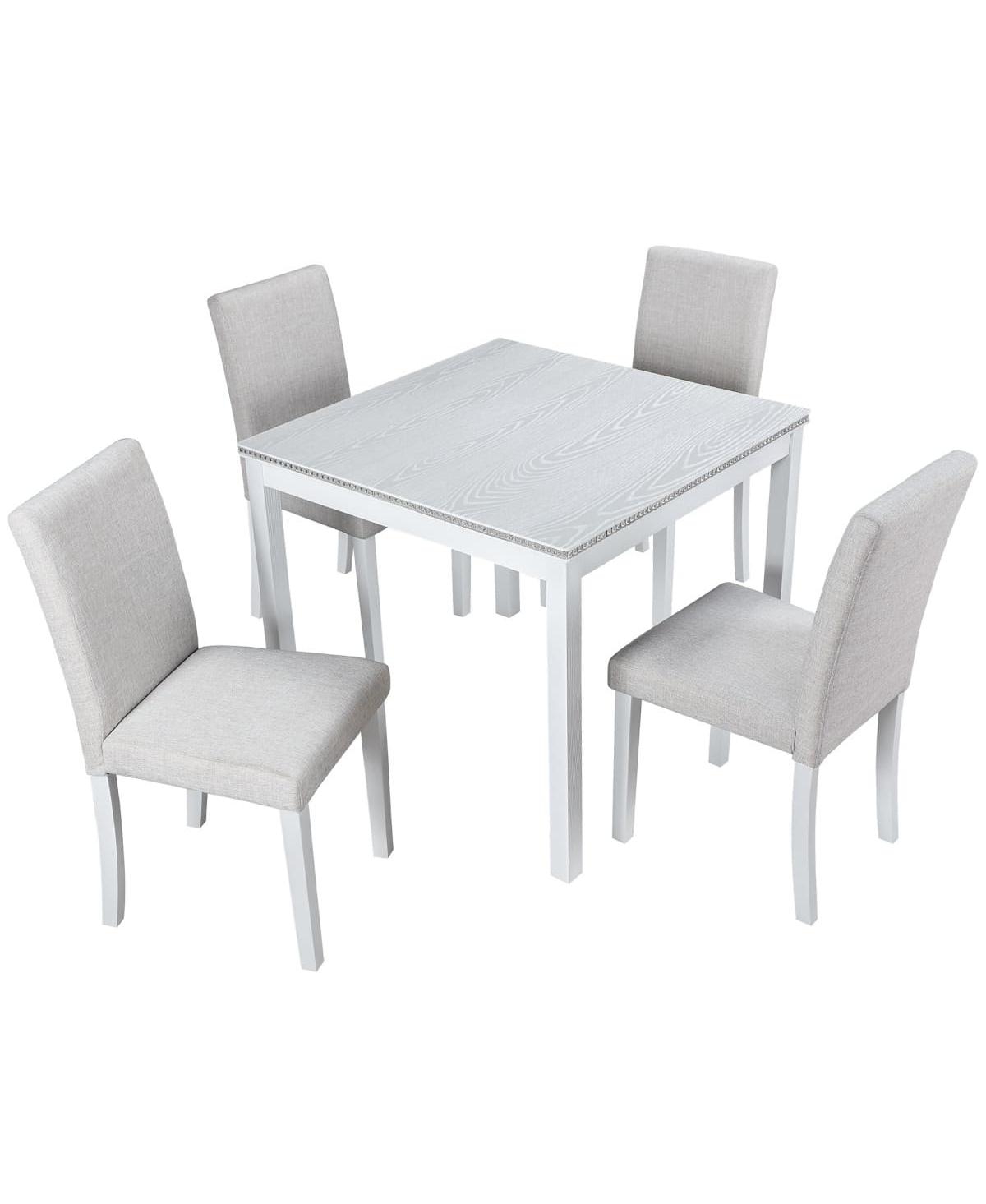 5-Piece Square Dining Table Set with 4 Upholstered Chairs, Crystal Trim Wood Table for Kitchen or Small Dining Room-Maison Boucle