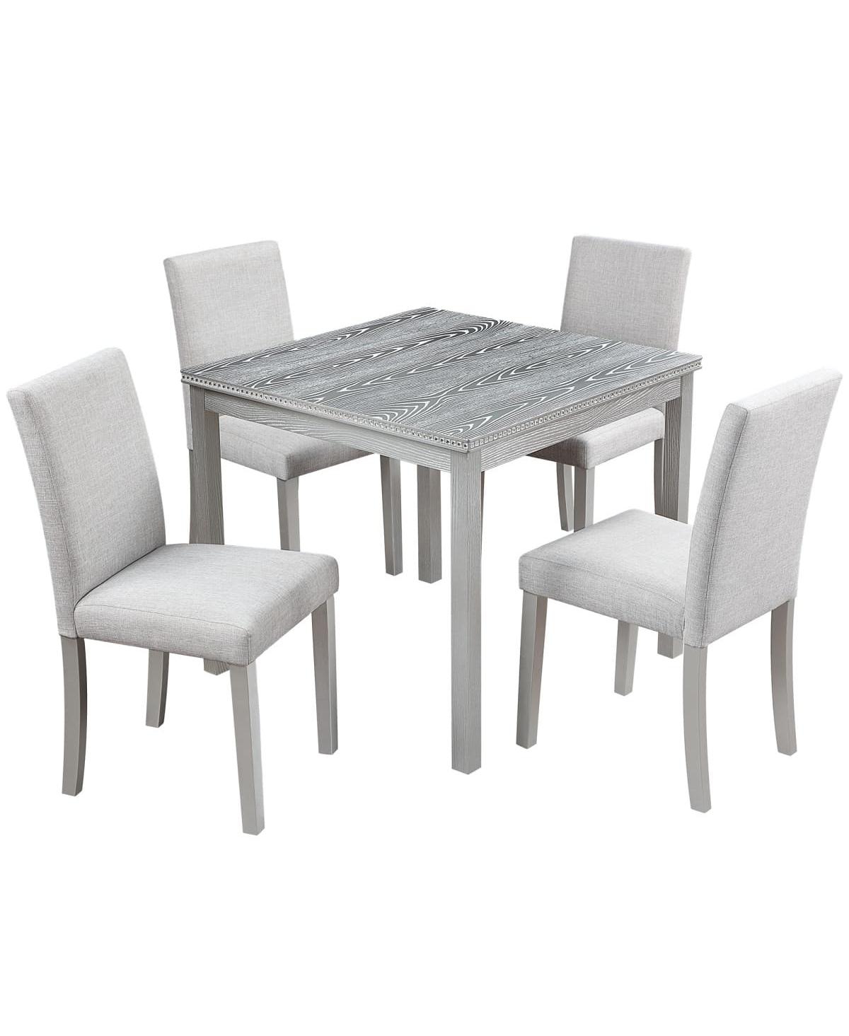 5-Piece Square Dining Table Set with 4 Upholstered Chairs, Crystal Trim Wood for Kitchen or Small Room-Maison Boucle