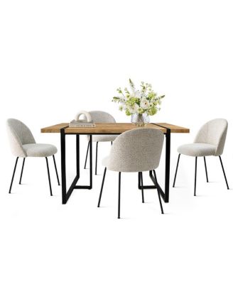 Modern 5-Piece Dining Set for 4, Rectangular Table with Sturdy Metal Frame and Upholstered Chairs for Small Dining Room