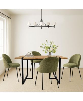 Modern 5-Piece Dining Set for 4, Rectangular Table with Sturdy Metal Frame and Upholstered Chairs for Small Dining Room