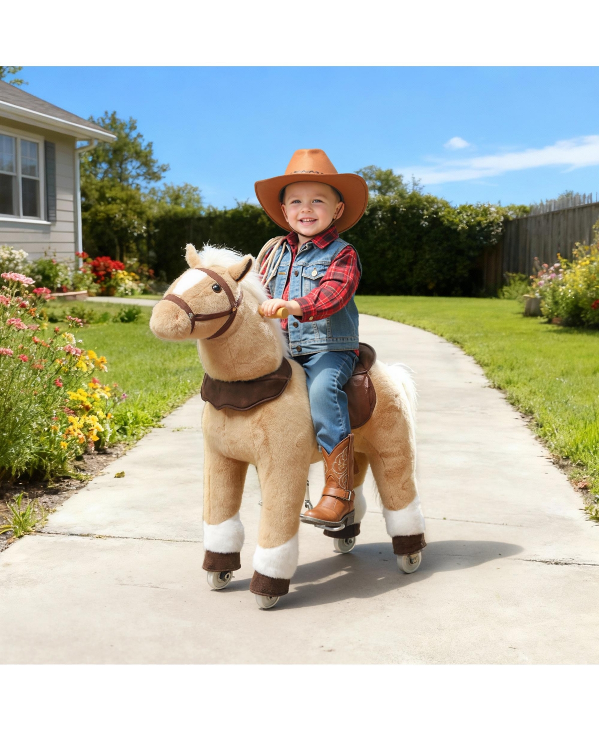 Qaba Ride on Horse for Kids 3-5 Years, 31.5 Inch Plush Riding Pony,