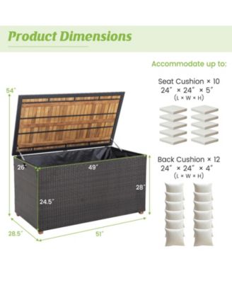 134 Gallon Rattan Storage Box With Zippered Liner And Solid Acacia Wood Top.