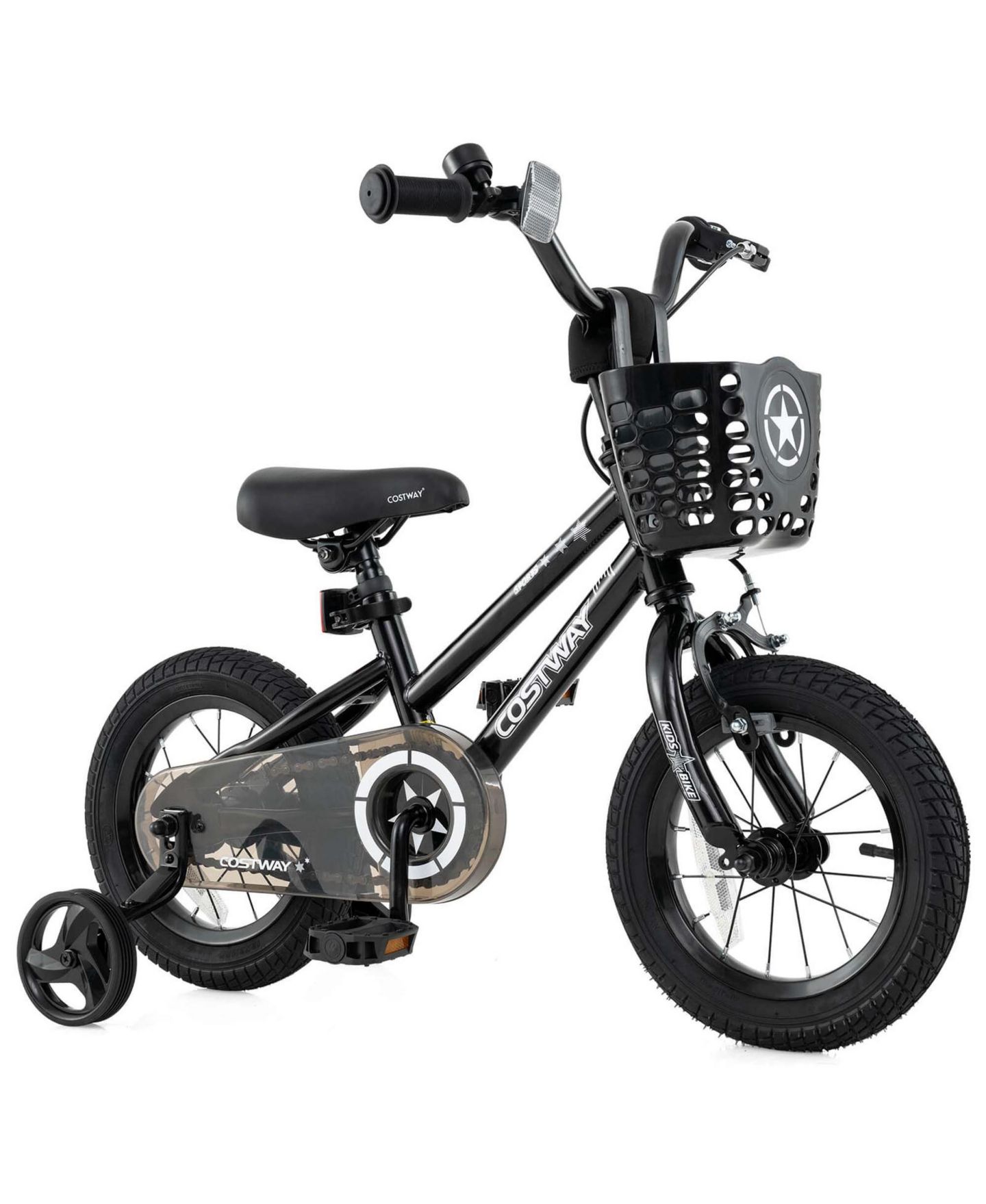 Детская игрушка Costway 12" Kids' Bike with Training Wheels, Adjustable Handlebar & Seat, 145 lbs. Capacity, Ages 3-4, цвет: Чёрный — фото 1