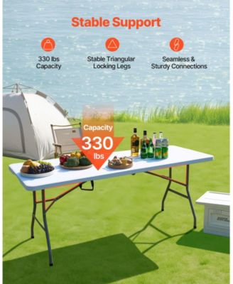 1Pc HDPE, Carbon Steel Portable Folding Table