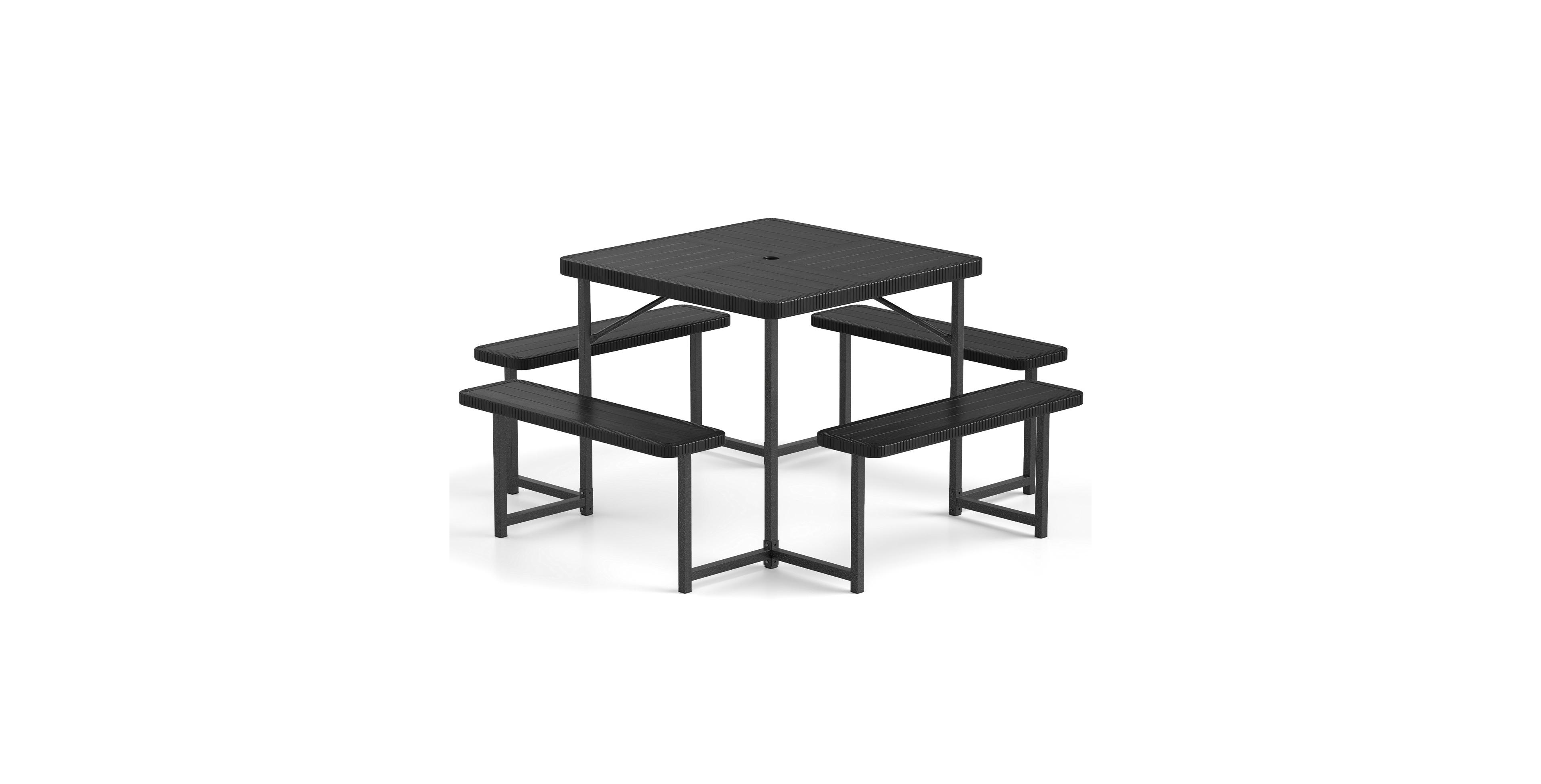 Outdoor Square Picnic Table Bench Set for 4-8 People with Umbrella Hole
