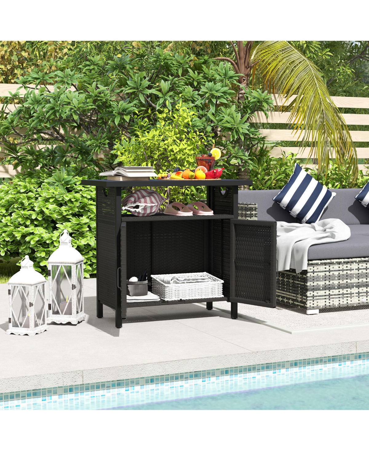 Outsunny Outdoor Pool Towel Storage Cabinet Organizer with Shelf