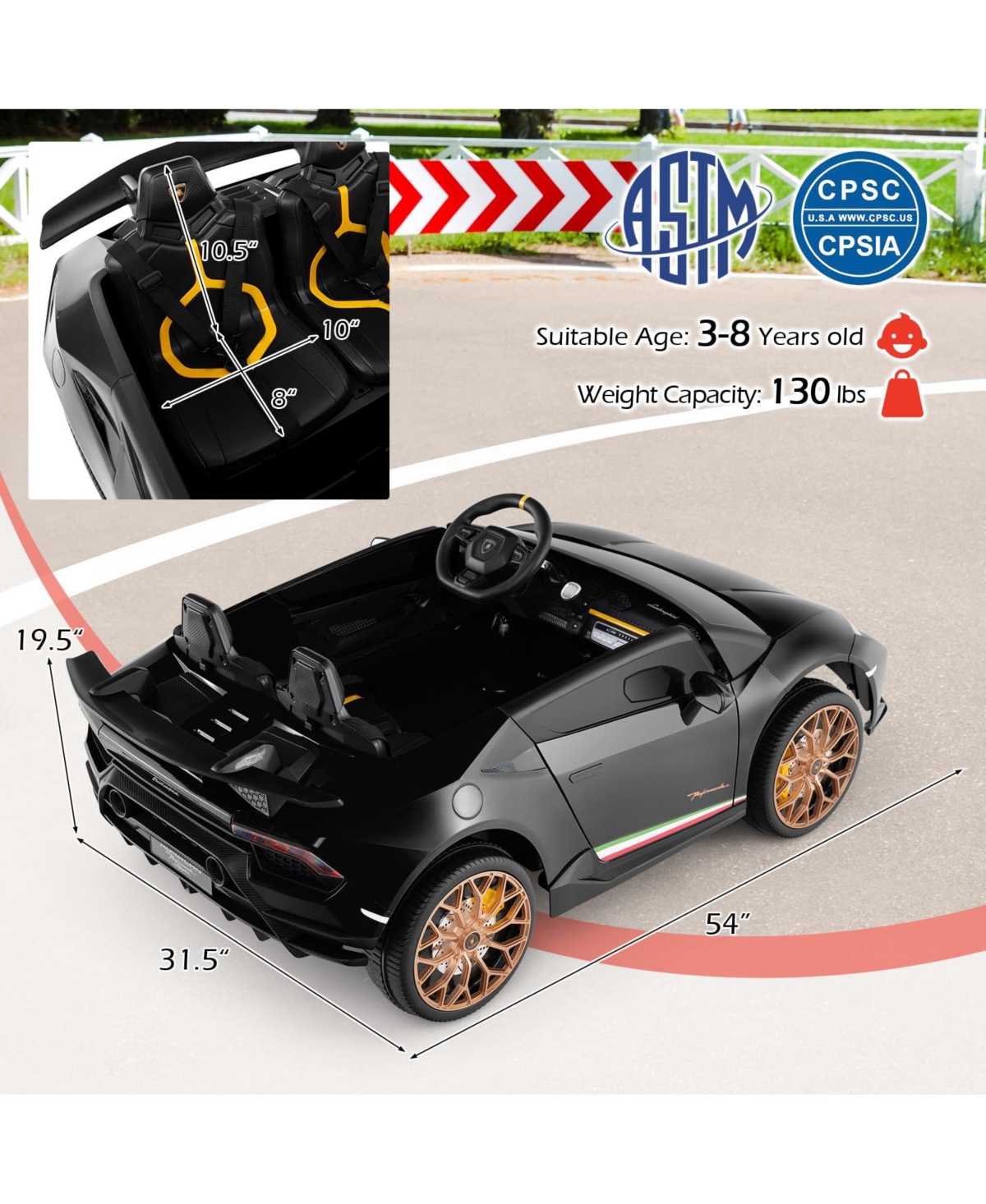 Mecale 24V Ride on Car for Kids 4WD 2-Seater Licensed Lamborghini Electric Vehicles with Music