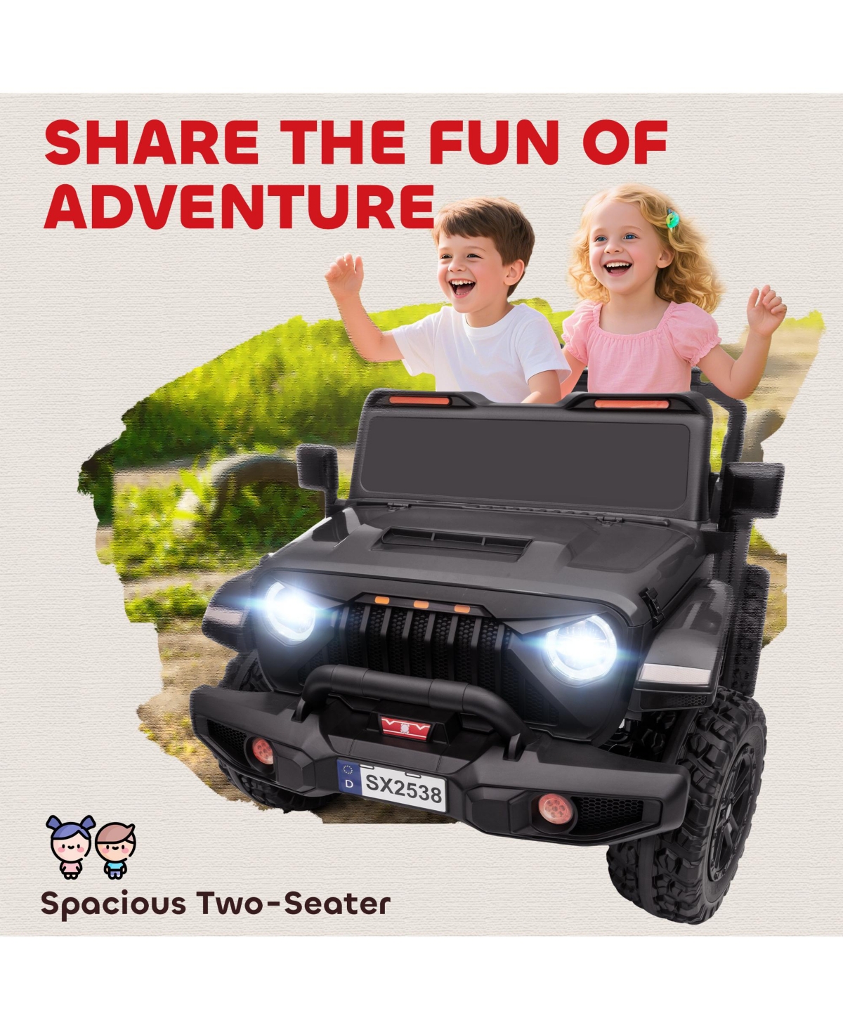 Qaba 24V Ride on Truck Car with 2-Seater, Electric 4 Motors,