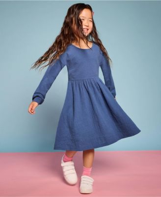 Girls Long Sleeve Ribbed Dress
