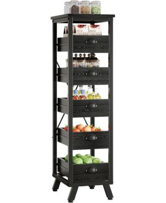 44.88" Tall 5-Tier Narrow Snack Stand Kitchen Stand Fruit Basket,Wood Fruit and Vegetable Storage Rack