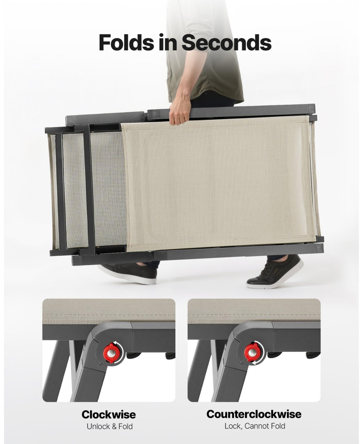 Slickblue 5-Position Adjustable Sun Tanning Chair, Foldable Outdoor Lounge Chair