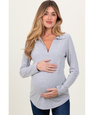 Maternity Ribbed collared Long sleeve top