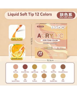 Anime Skin Tone Acrylic Paint Markers, 12 Water-Based Colors for Rock Painting, DIY Crafts, Coloring Books