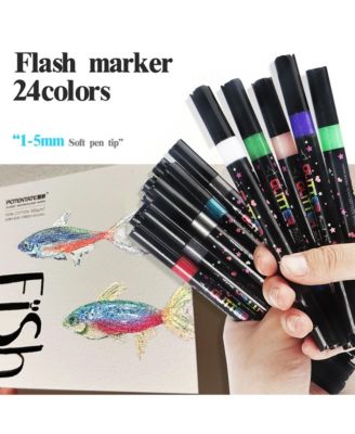 24 Colors Glitter Markers, Dual-Tip Sparkle Pens, Perfect for Crafts, Scrapbooking and Gift Decoration