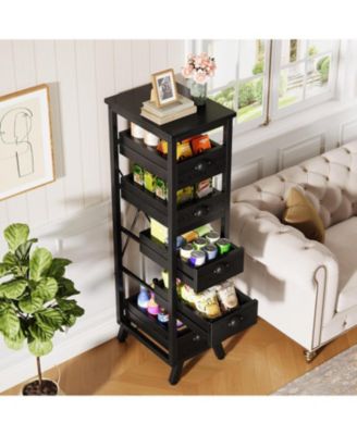 5-Tier Narrow Snack Stand Kitchen Stand Fruit Basket Set of 2,Wood Fruit and Vegetable Storage Rack