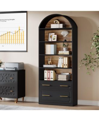 76.8" Tall Arched Kitchen Pantry, 5-Tier Pantry Cabinet with Storage Drawer, Freestanding Wooden Pantry Organizer