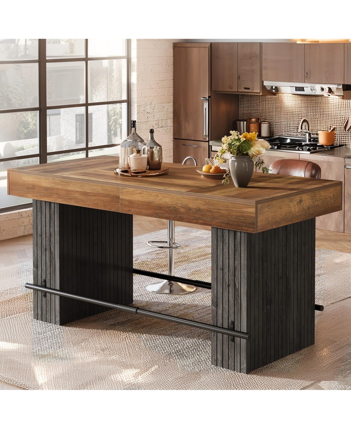 Tribesigns 63 Inch Kitchen Island, Rectangular Bar Table, Industrial Counter Height Pub Dining Table