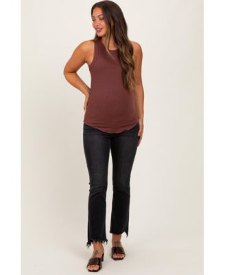Maternity Washed Raw Hem Crop Flare Jeans