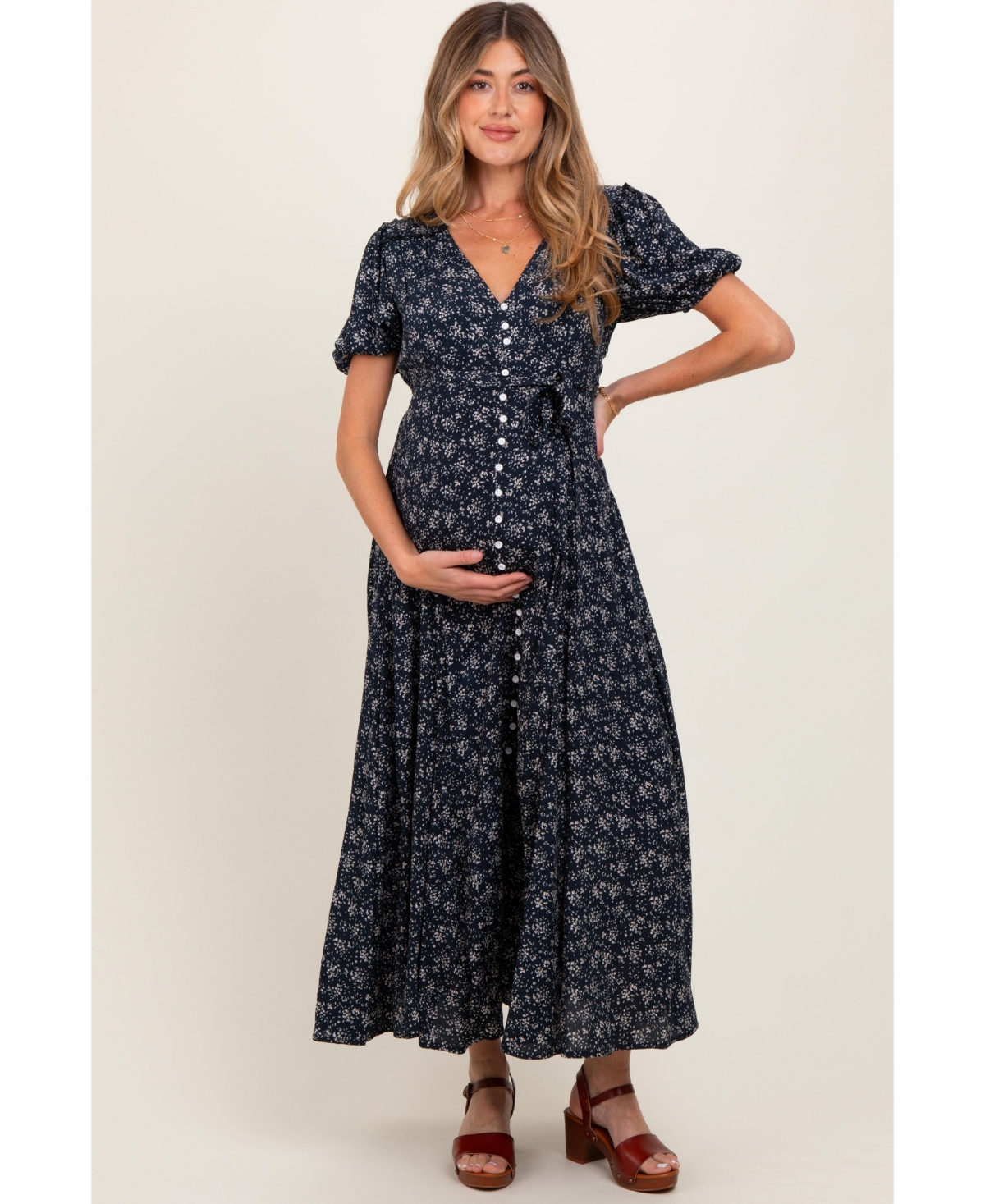 Pinkblush Maternity Navy Floral Button Down Dress