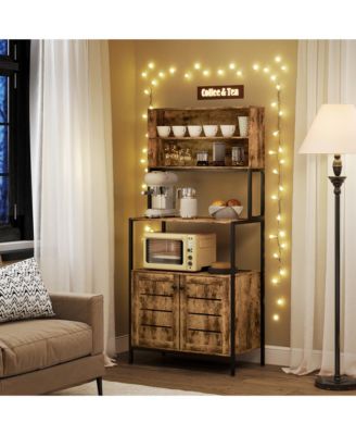 Baker's Rack, Bar Cabinet with Power Outlet,