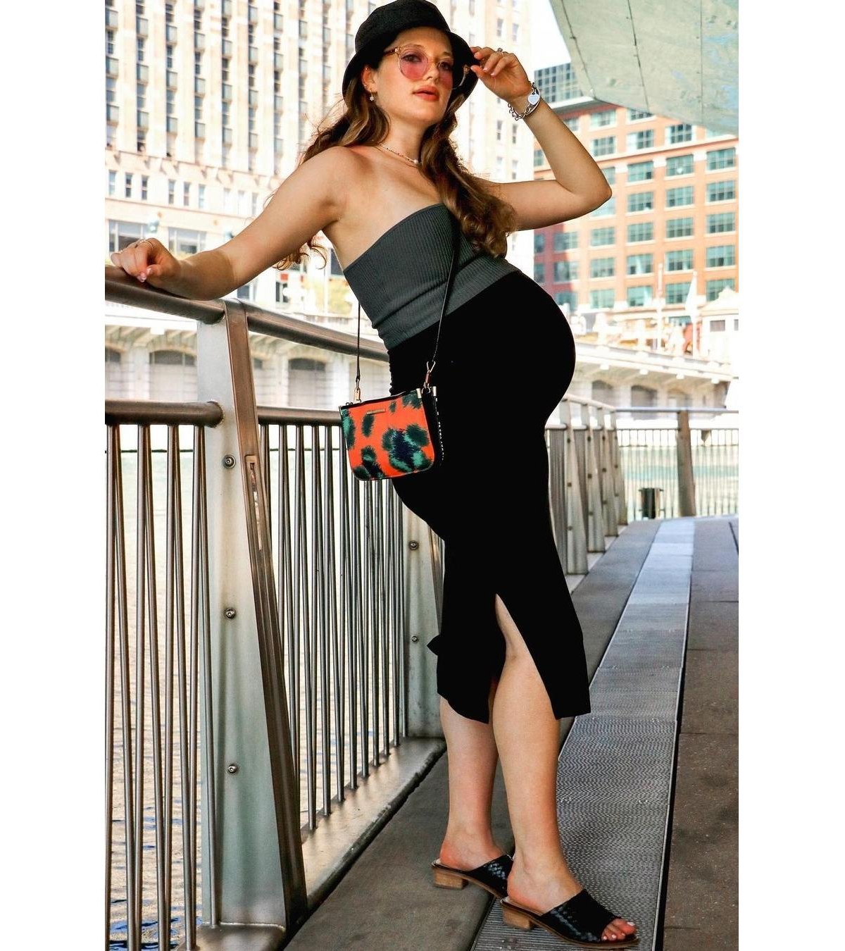 Pinkblush Maternity Solid Side Slit Midi Skirt