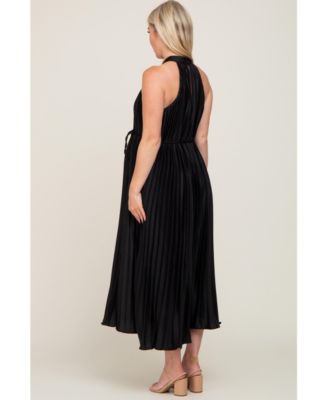 Maternity Black Pleated Halter Dress