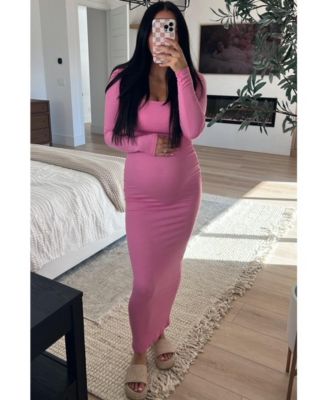 Maternity Black Ribbed Long Sleeve Square Neck Maxi Dress