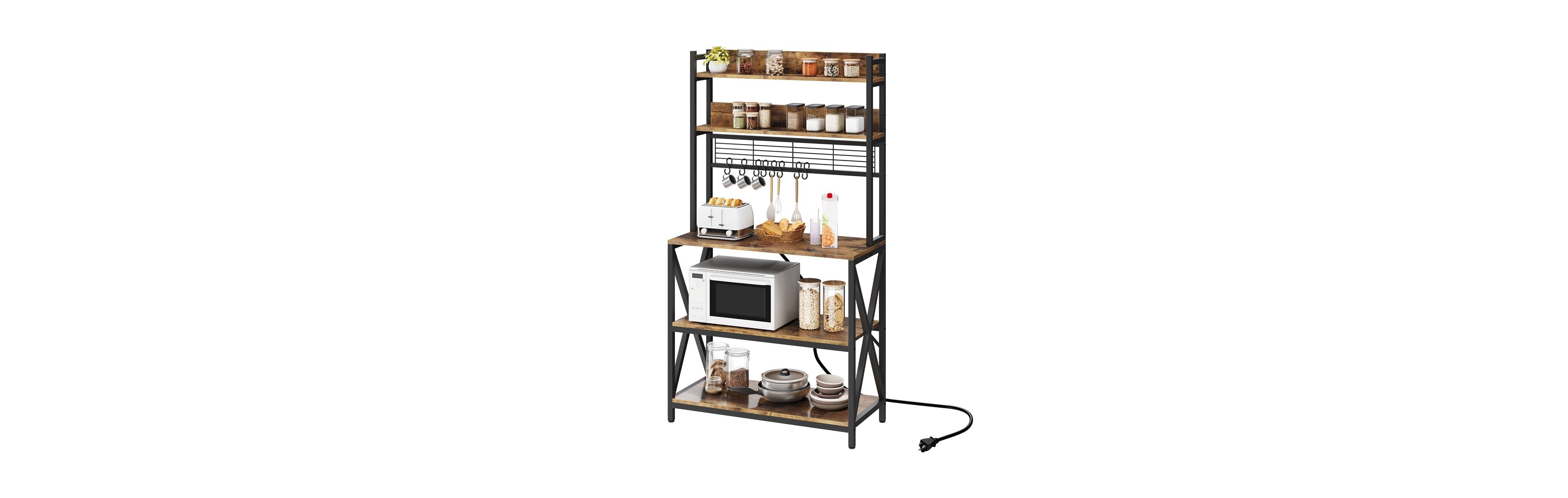 Yaheetech 5-Tier Engineered Wood and Metal Baker s Rack with Power Outlets