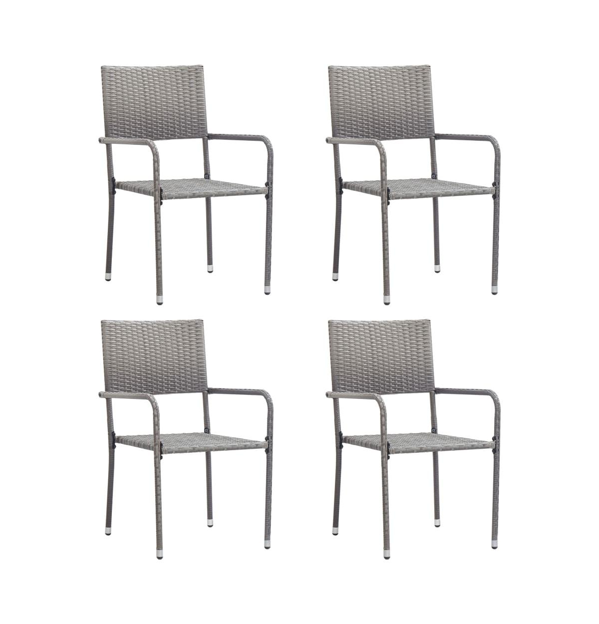 vidaXL Garden Dining Chair Set of 4 Grey Pe rattan, Steel