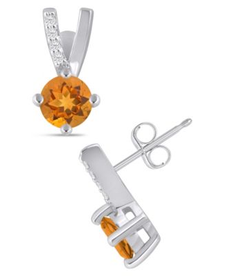 Gemstone and Diamond Earrings (1/20 ct. t.w.) in 10k White Gold (also in 10k Yellow Gold)