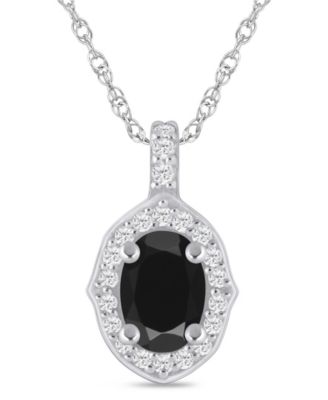Gemstone and Diamond Halo Pendant Necklace (1/5 ct. t.w.) in 10k White Gold (also in 10k Yellow Gold)