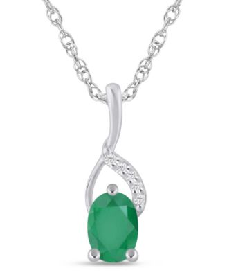 Macy's - Gemstone and Diamond Accent Pendant Necklace in 10K White Gold (also in 10K Yellow Gold)