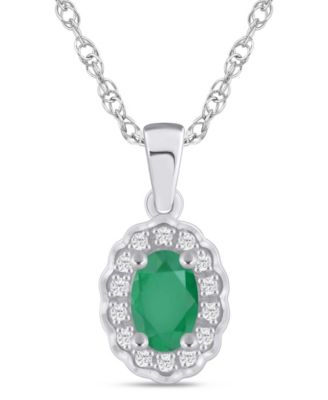 Macy's - Gemstone and Diamond Halo Pendant Necklace (1/20 ct. t.w.) in 10K White Gold (also in 10K Yellow Gold)