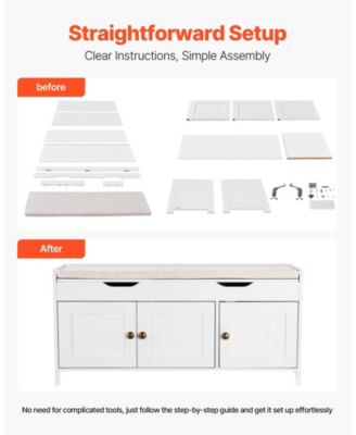 Shoe Bench with Cushion Seat and 3 Compartments – Entryway Furniture