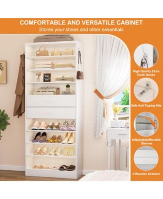 8-Tier Shoe Rack with 2 Drawers, 80'' High Wooden Shoe Cabinet with Adjustable Shelves