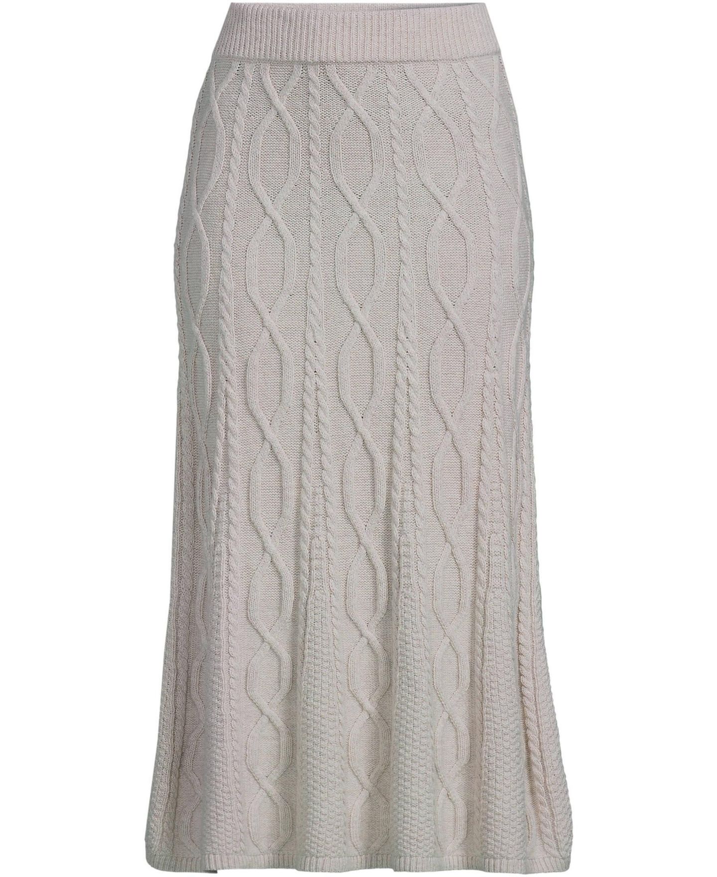 Женская юбка Lands' End Cozy Lofty Cable Fluted Midi Sweater Skirt, цвет: Овсяный рыжевато-коричневый меланжевый — фото 3
