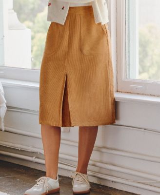 Women's Corduroy A Line Midi Skirt with Pockets