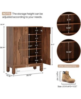 20 Pairs Shoe Storage Cabinet with Adjustable Shelves, Round Louvered Doors