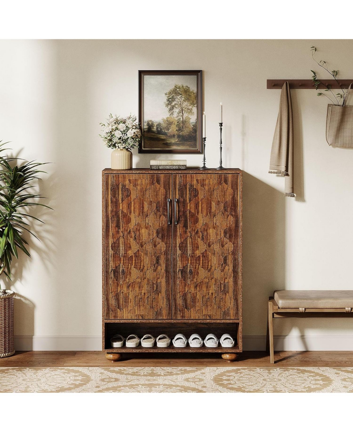 Tribesigns Shoe Cabinet with Doors, 6-Tier Shoe Rack with Adjustable Shelves and Solid Wood Feet