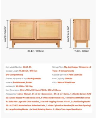 Wood Shoe Bench with Flip Drawer and Rattan-Like Detailing