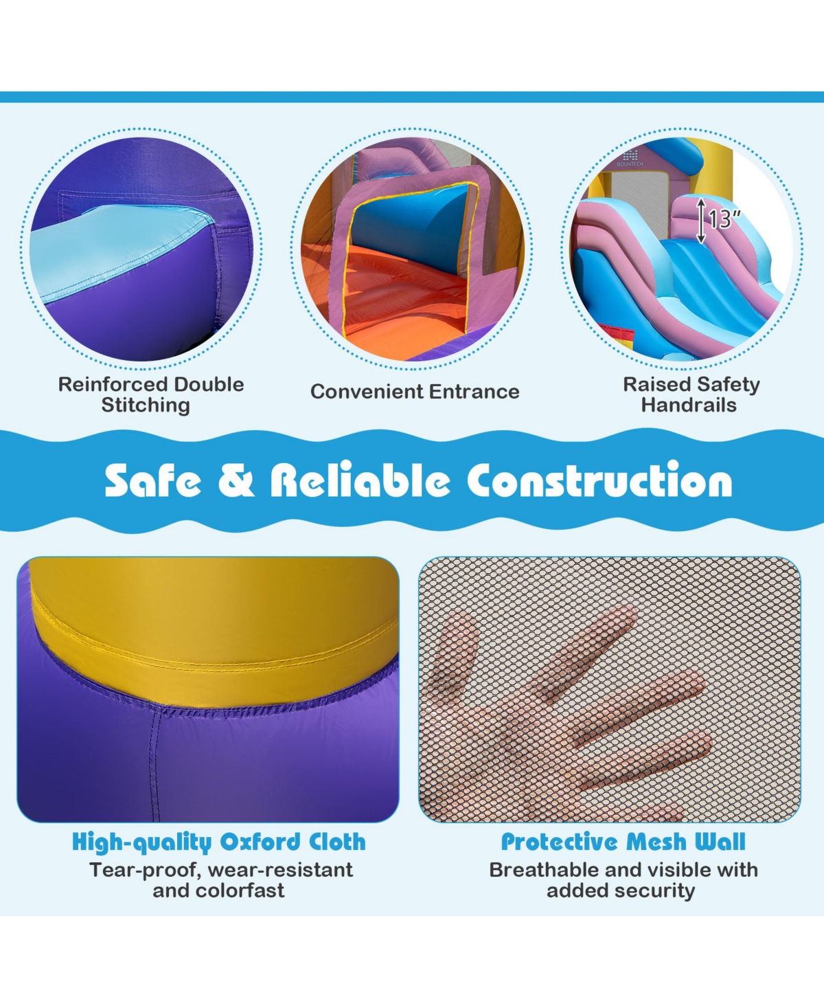 6-in-1 Inflatable Kids Water Park with 735W Blower