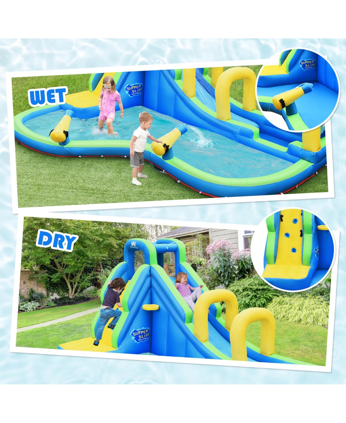 Inflatable Water Slide Kids Bounce House with Water Cannons and Hose Without Blower
