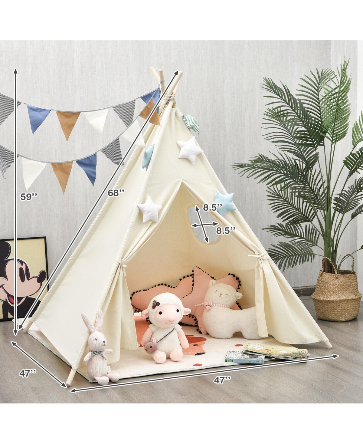 Foldable Kids Canvas Teepee Play Tent