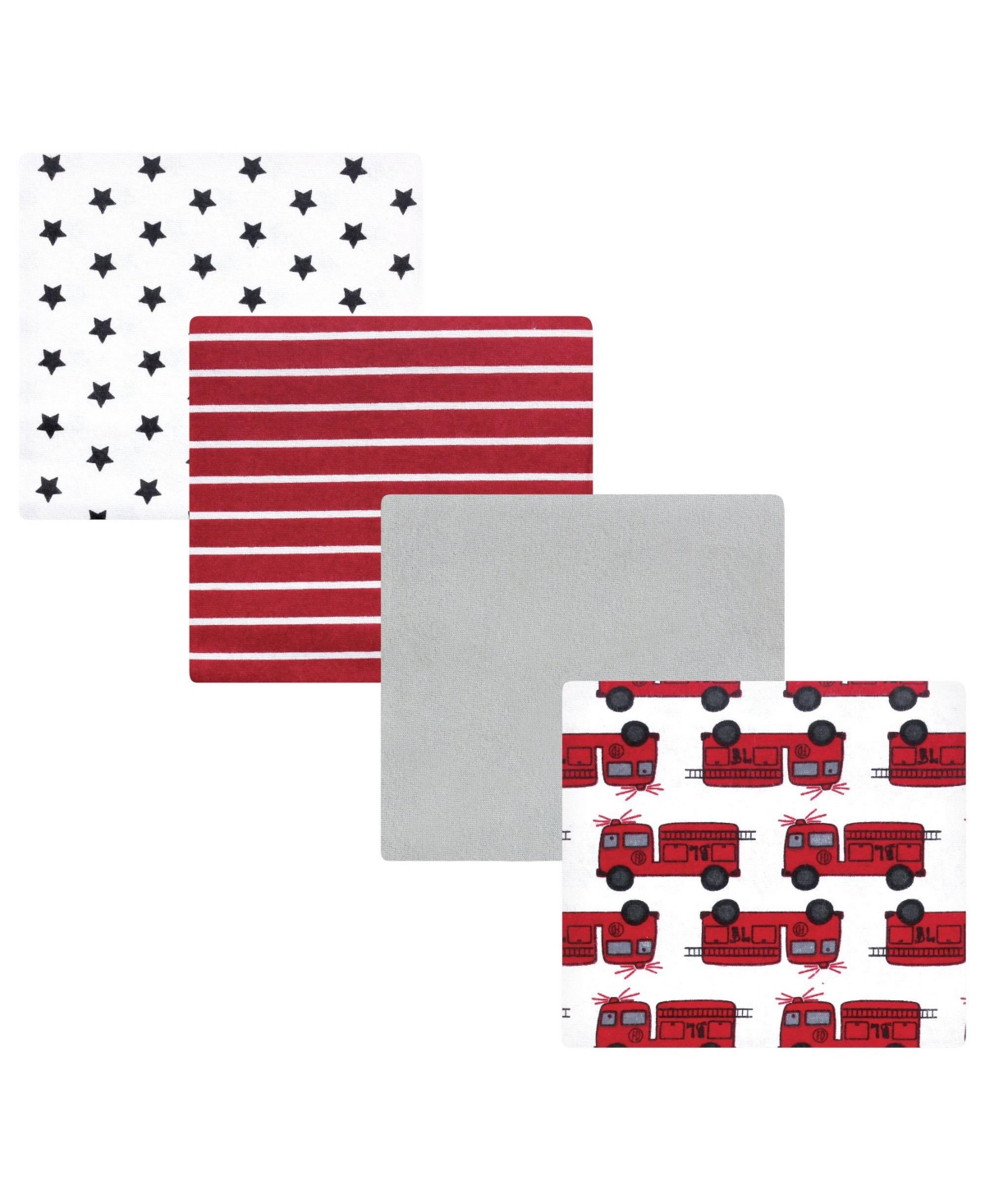 Hudson Baby Infant Boys Cotton Flannel Receiving Blankets 4-Pack, Fire Truck , One Size