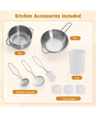 Pretend Play Kitchen Wooden Toy Set with Range Hood Real Sounds and Lights