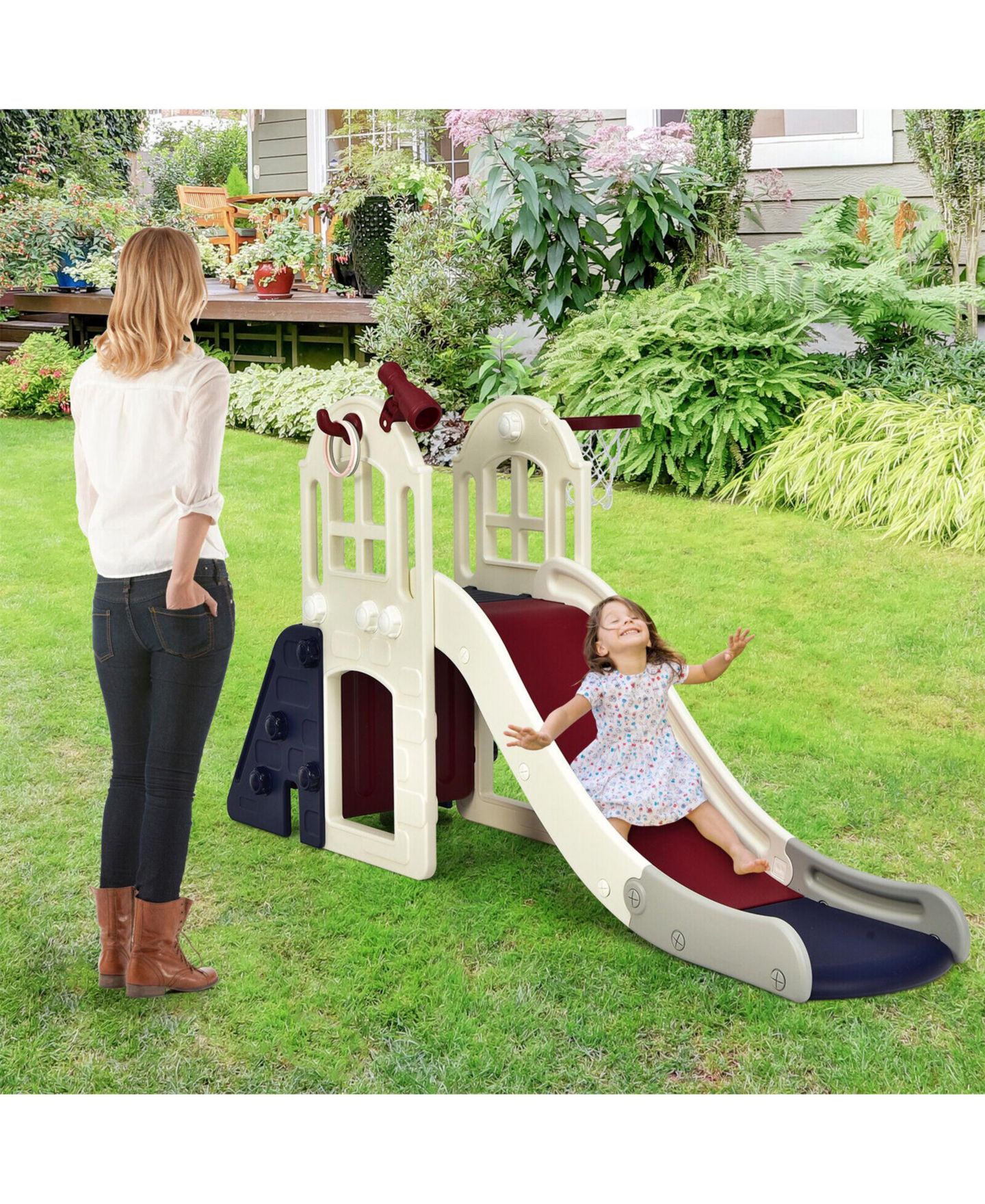 Детский игровой набор SUGIFT 6-in-1 Large Climber Slide Playset, Supports Up to 110 lbs., Ages 3+, цвет: Бежевый — фото 2