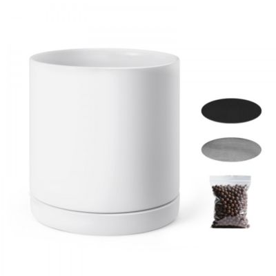 Cylinder Ceramic Pot with Saucer for Plants and Home Decor