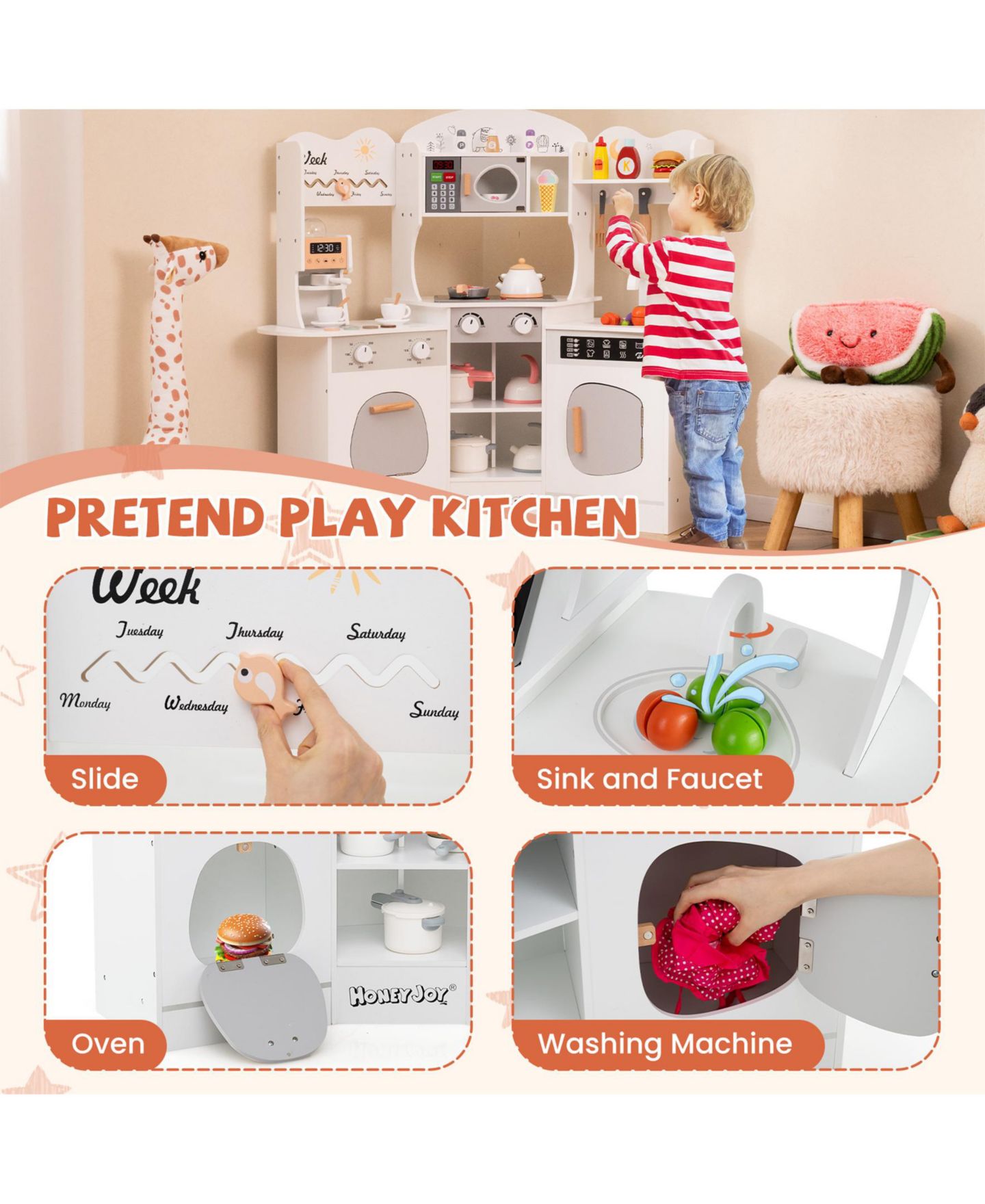 Детская игрушка SUGIFT Wooden Corner Play Kitchen with Coffee Machine and Slide, Ages 3+, цвет: Белый — фото 11