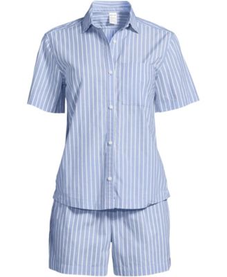 Women's Poplin 2 Piece Pajama Set - Short Sleeve Shirt and Shorts