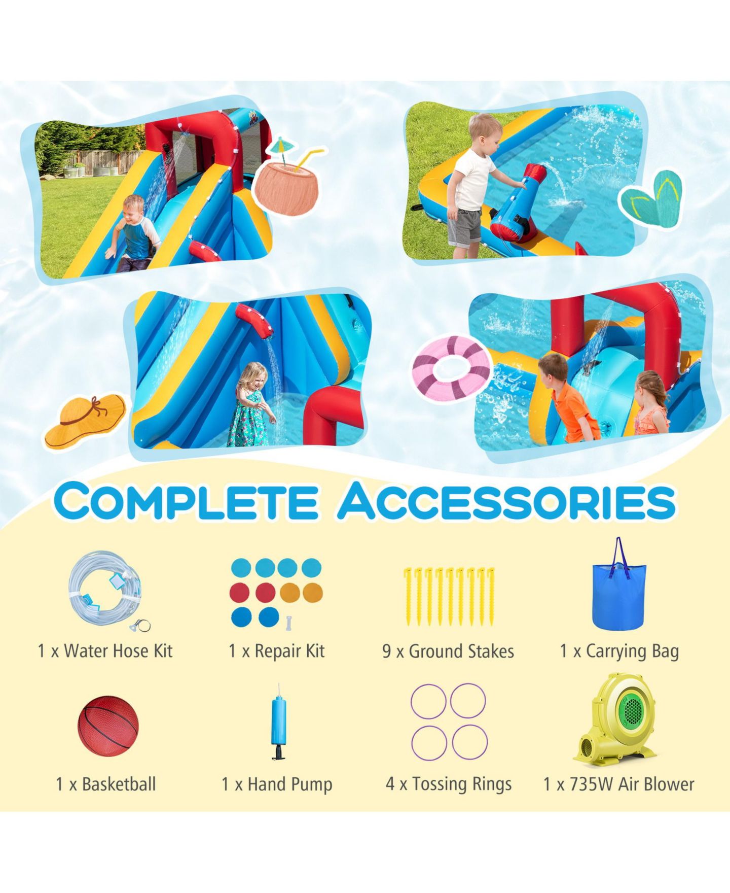 Детская игрушка SUGIFT Inflatable Double Water Slide Park 9-in-1 Giant Bounce House 735W Blower Included, цвет: Синий — фото 5